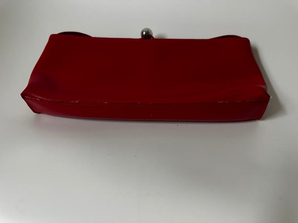 Furla Red Leather Shoulder Bag Clutch Silver Ball Closure